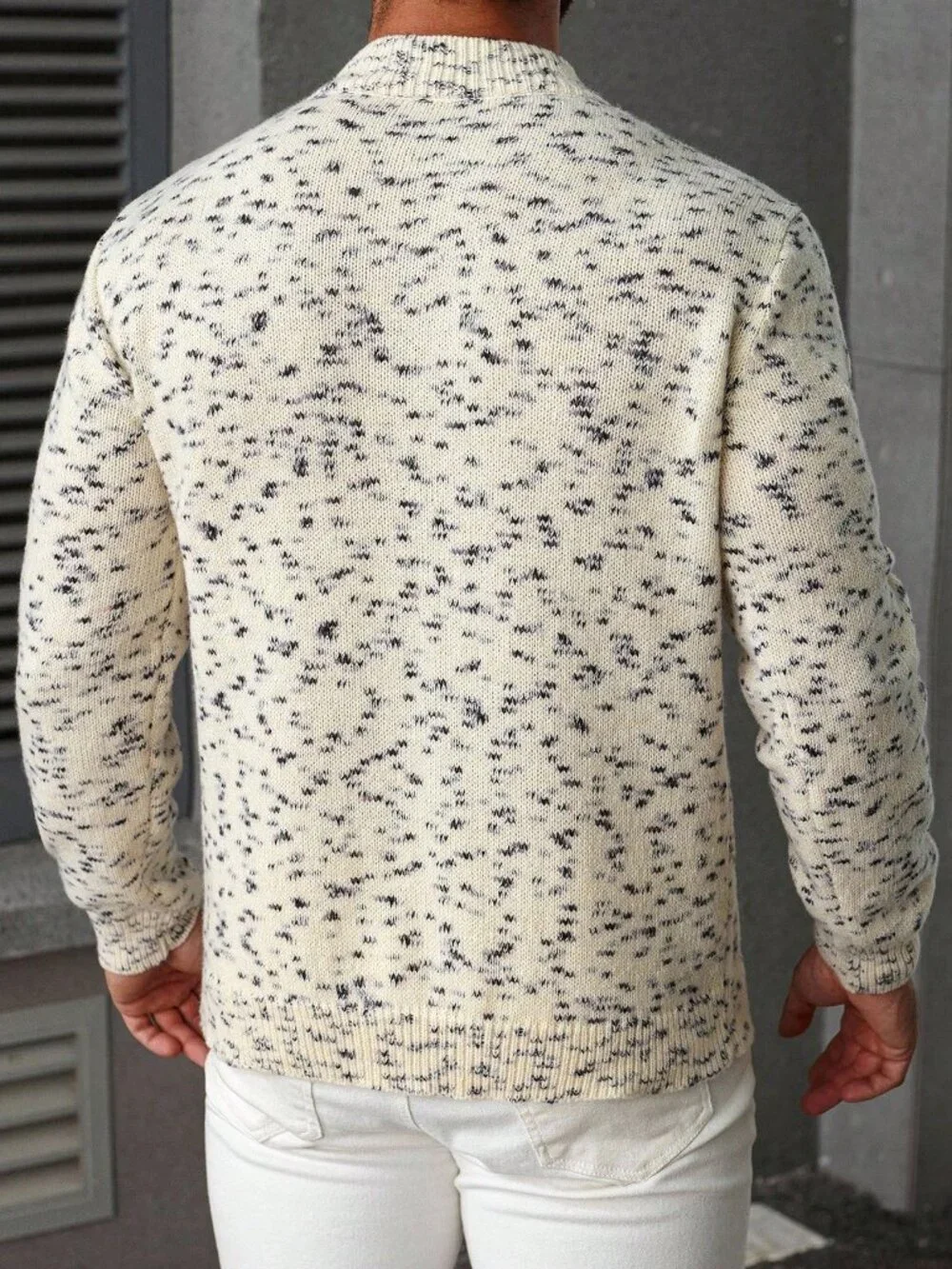 Multicolor Men's Stand Collar Rib-Knit Drop Sleeve Sweater